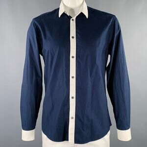 GIVENCHY Size 42 Navy White Contrast Trim Cotton Long Sleeve Shirt